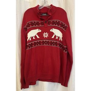 Ralph Lauren Chaps Red Alpine Intarsia Polar Bear Sweater- Mens Size XL